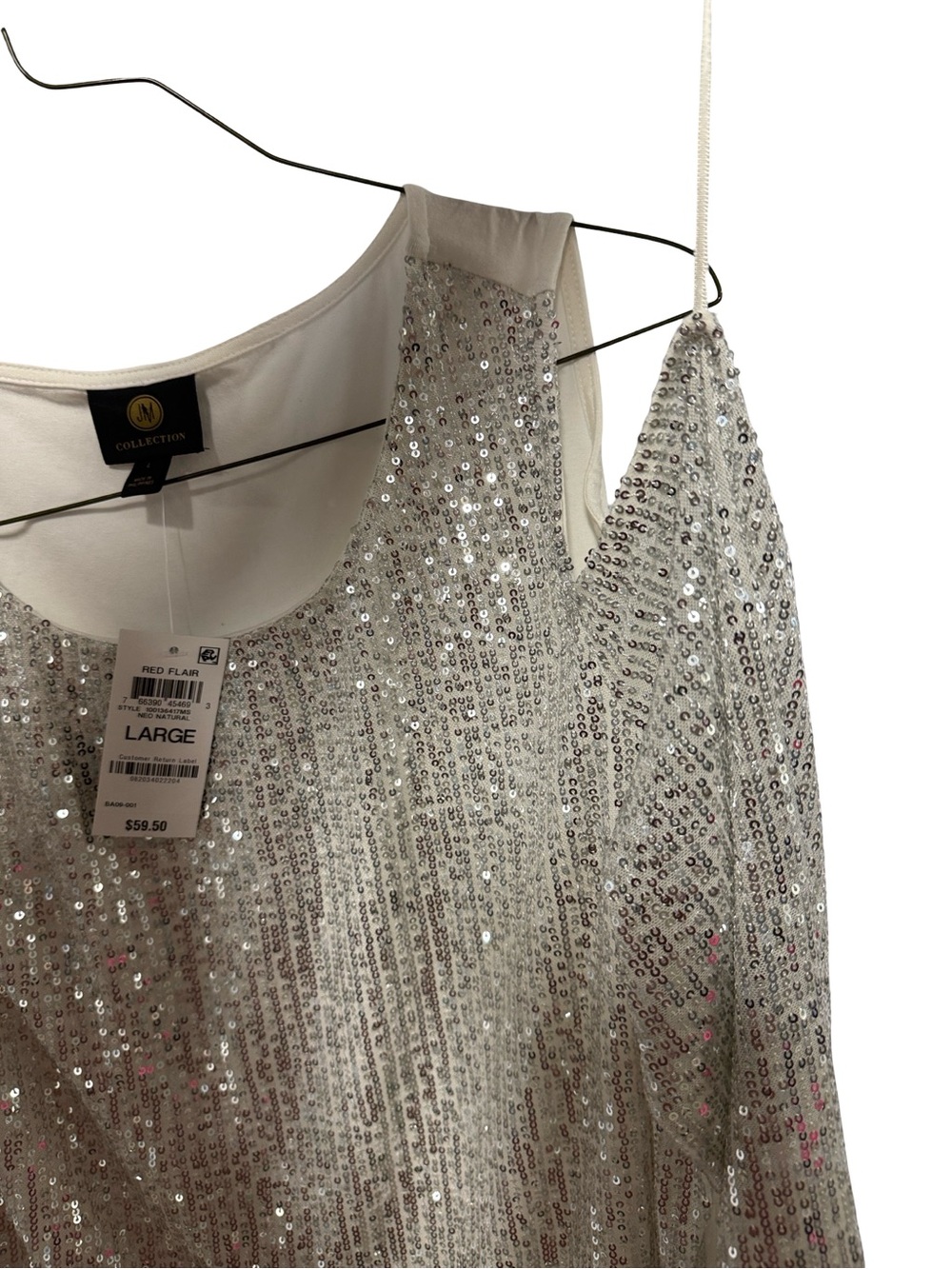 JM Collection Silver Sequin Cold Shoulder Blouse - Picture 4 of 5